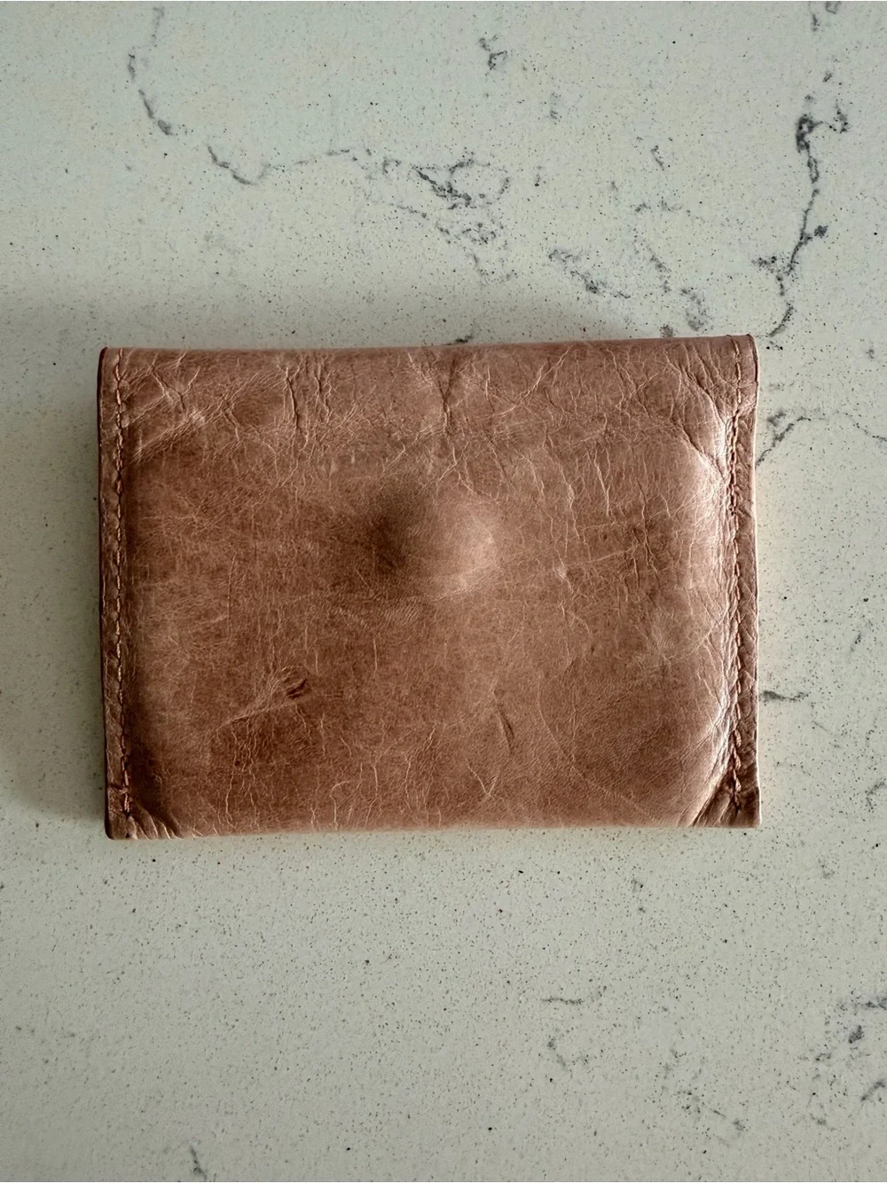 Leather Card Wallet in Dusty Pink with Brass Snap
